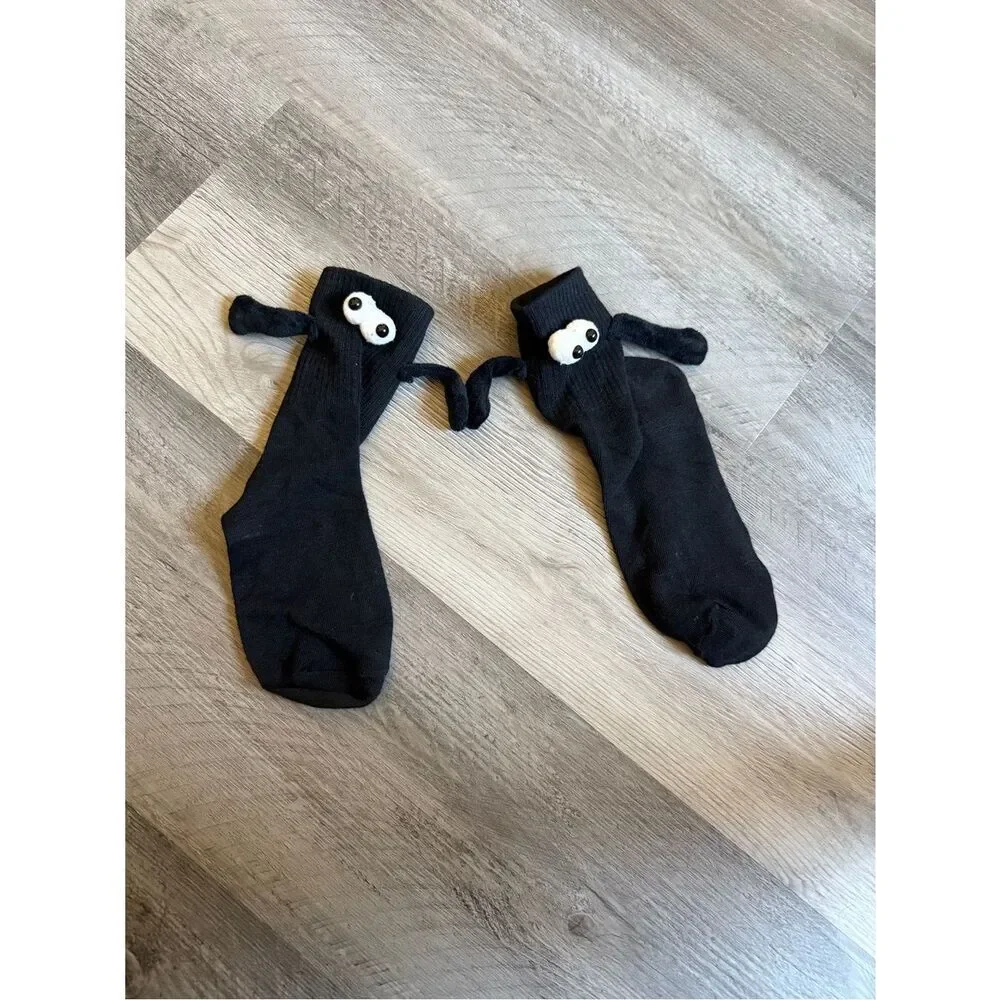 Black Over Ankle Socks Googly Eyes Magnetic Hands Excellent Condition